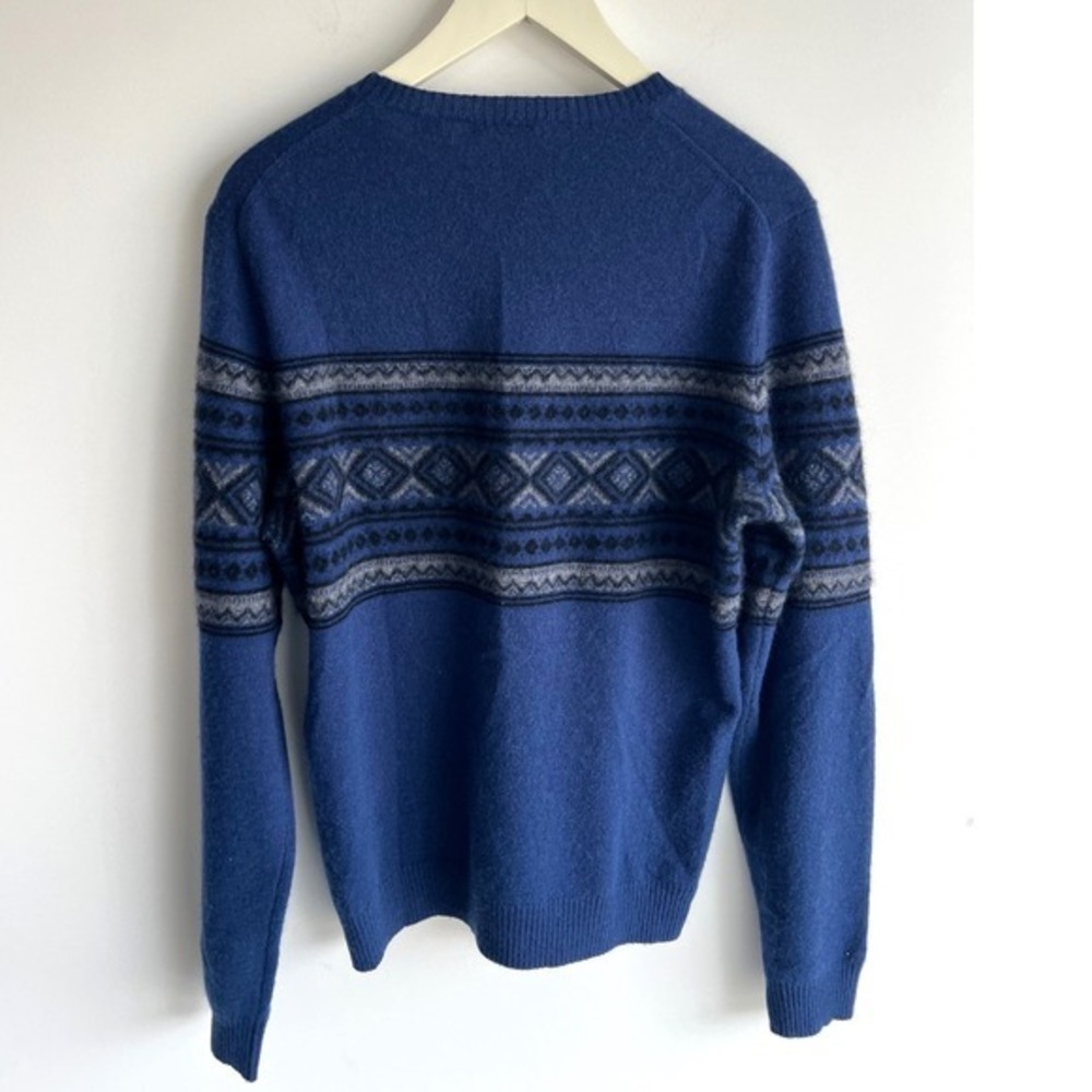 Saks Fifth Avenue Mens Blue 100% Cashmere Fair Isle Crewneck Sweater Size M - Picture 8 of 9